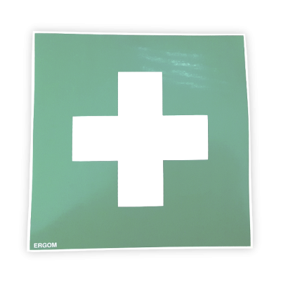 Znak BHP Pierwsza Pomoc Medyczna 20cm, samoprzylepny